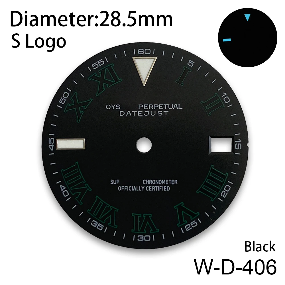 28.5mm S Logo Bunting Dial Suitable For 3/3.8 o'clock NH35/NH36/4R Movement Ice Blue Luminous Watch Accessories