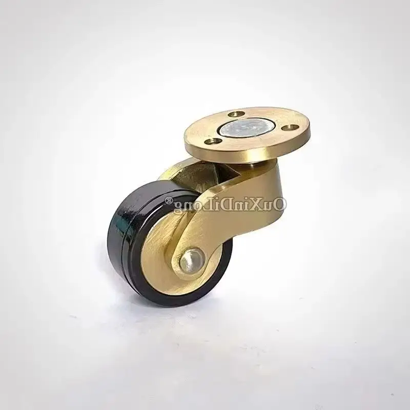 4PCS 1'' Solid Brass Wheels Ultra-Low Height Tea Table Chair Sofa Cabinet Leg Furniture Casters 360° Swivel Rubber Mute Rollers