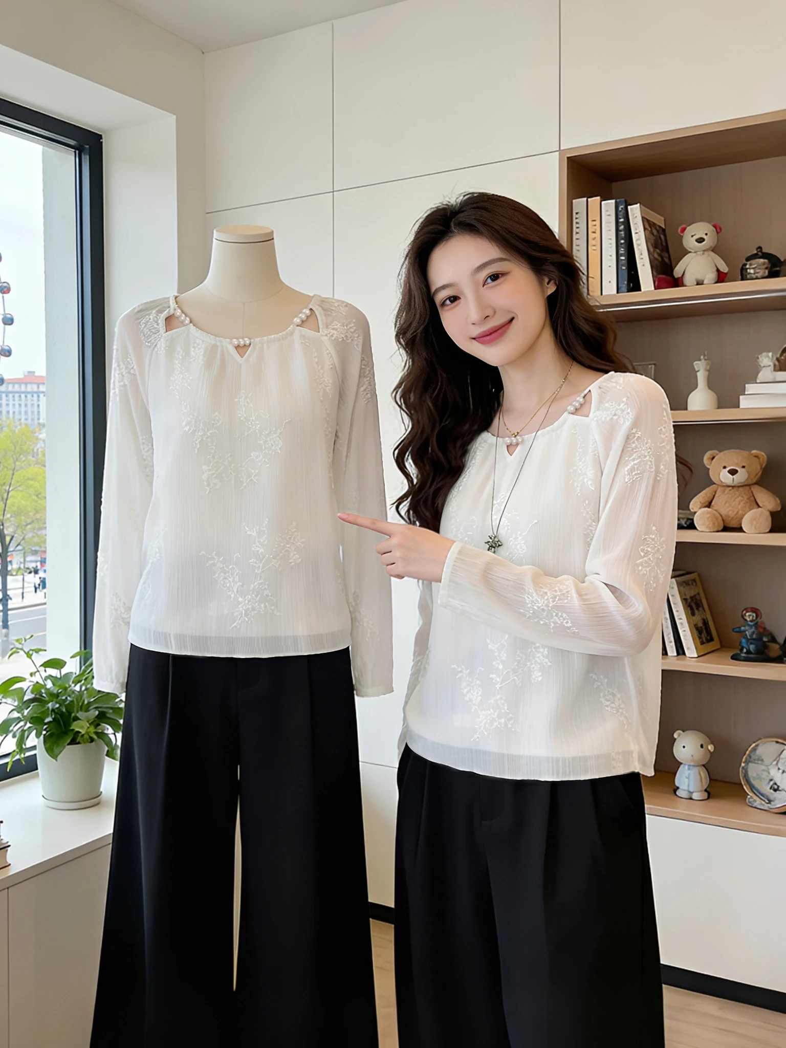 

Весна 2026: Новая женская рубашка в корейском стиле с длинным рукавом, вышивкой, свободного кроя, с поясом, универсальная, белая, повседневная, для работы, модная, высокого качества