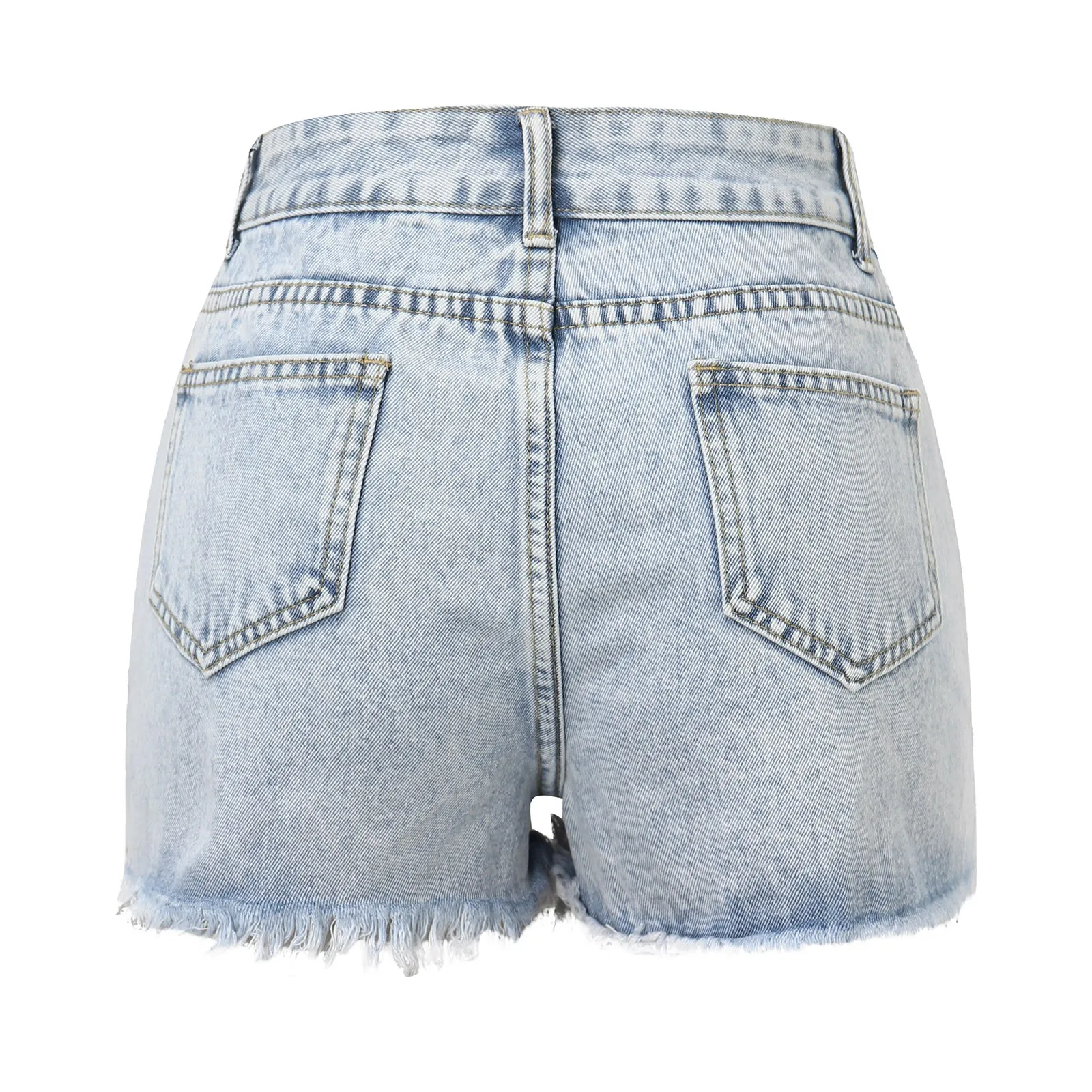 Short en Jean Déchiré pour Femme, Décontracté, à la Mode, avec Trous, Délavé, Taille Haute, Nouvelle Collection Été 2024