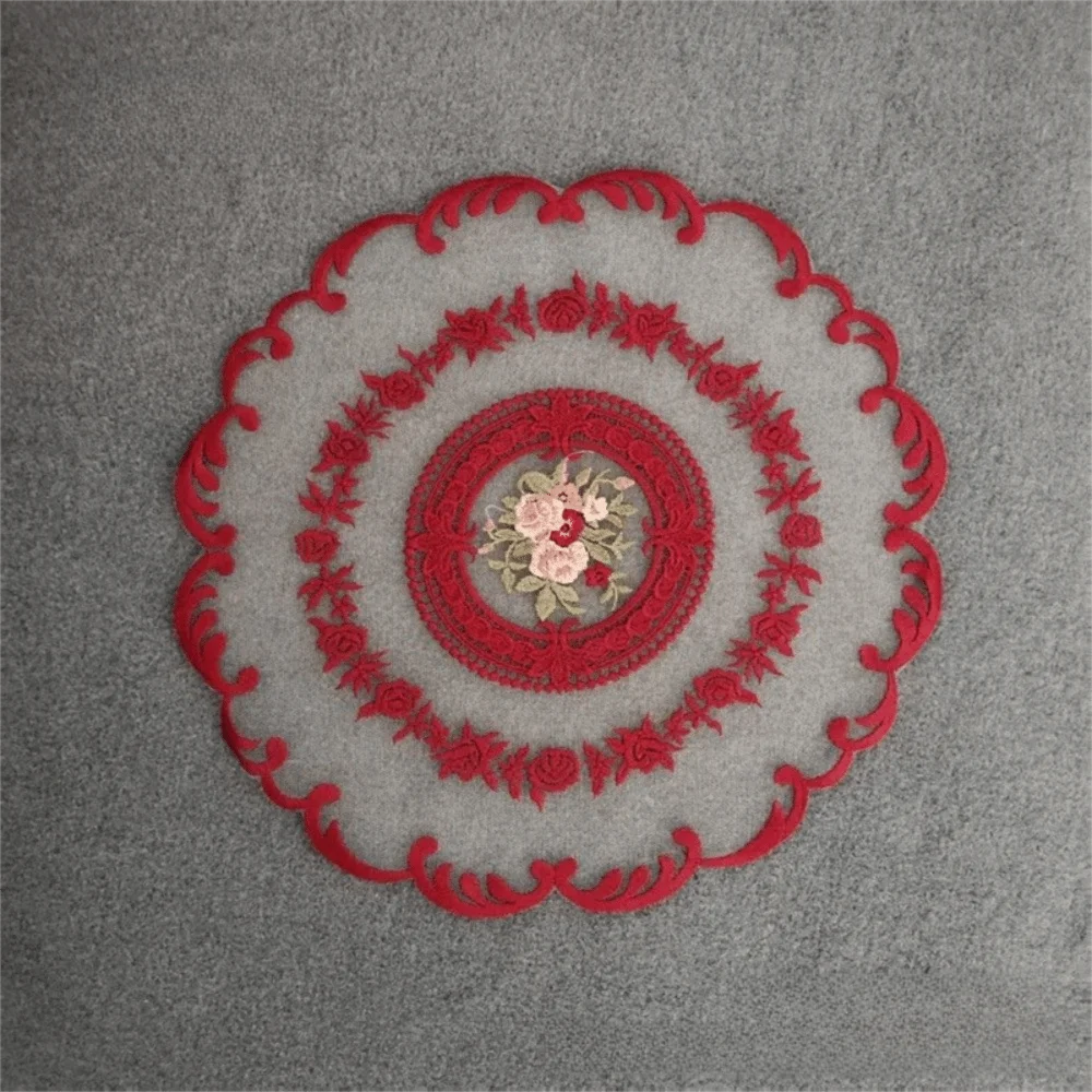 

Elegant Lace Trim Embroidered Table Cover Round Hollow Lace Table Cloth White Doily Coffee Coaster Beside Table