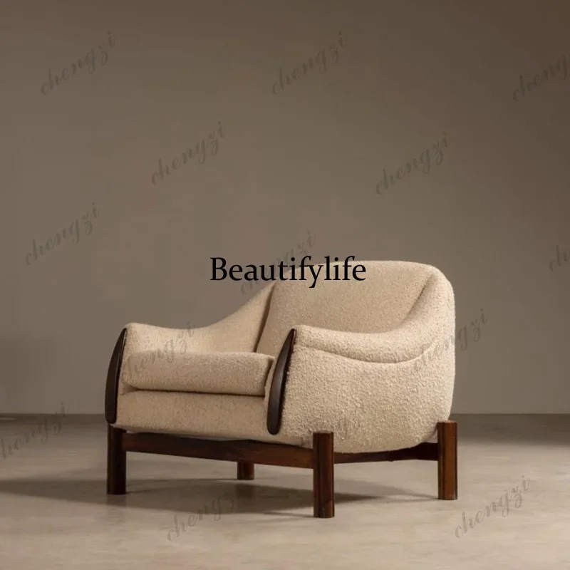 Y136 Italian light luxury solid wood single sofa chair lamb wool leisure chair designer hotel model room living room leisure cha