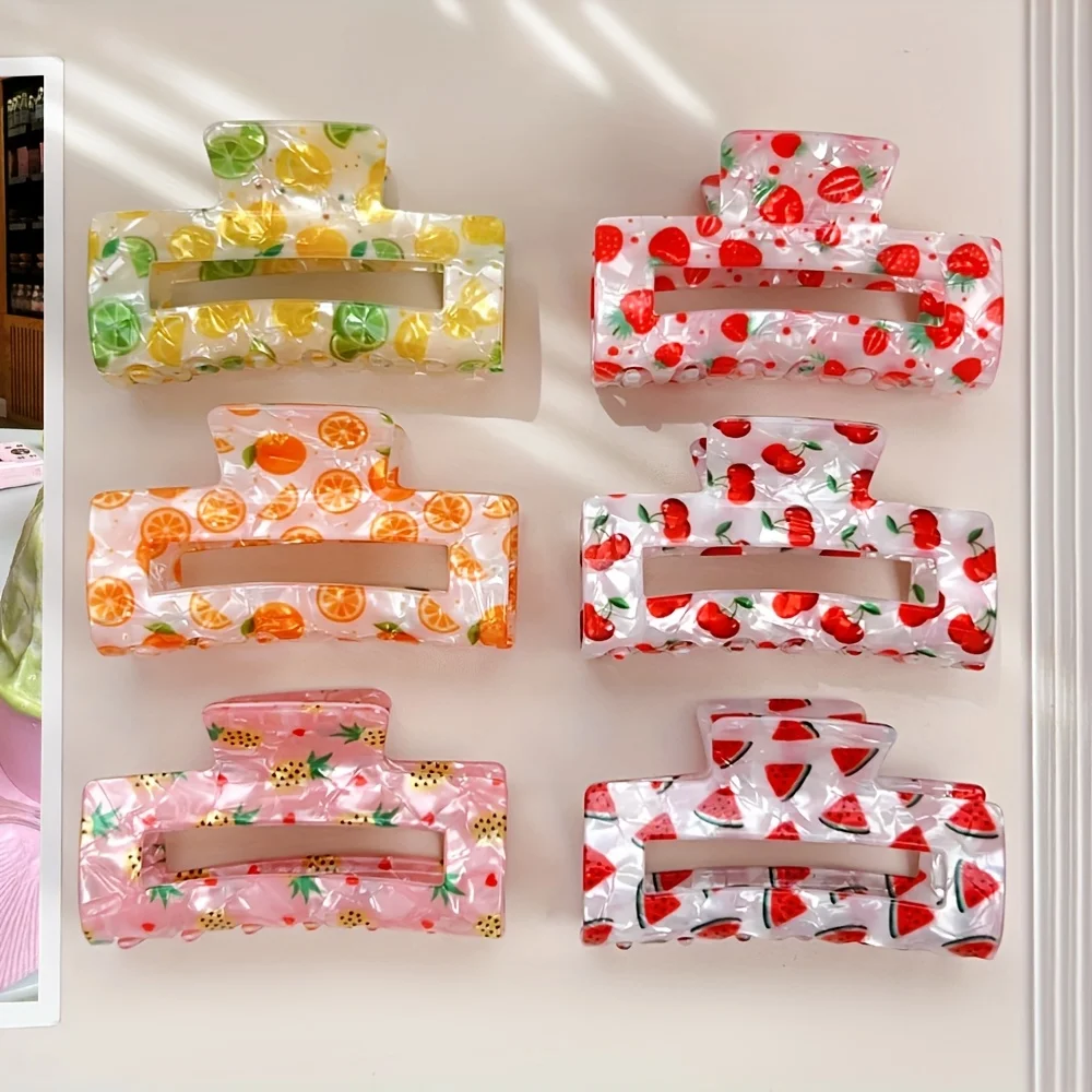 Acetate Elegant Hollow Hair Clip Women Cute Fruit Design Anti-Slip Rectangular Claw Clip Smooth Texture Hairpin Hair Accessories