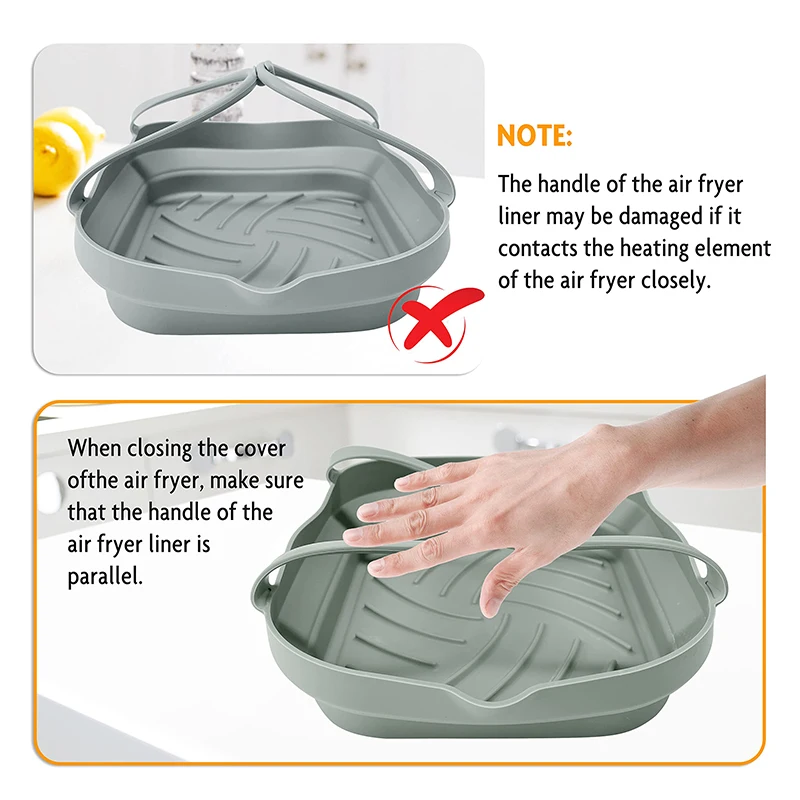 20cm Air Fryer Silicone Basket Tray Pot With Handle 8inch Square Airfryer Baking Mold Liner Foldable Kitchen Cooking Accessories