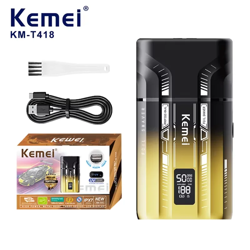 KEMEI KM-T418 Elektrischer Rasierer mit 2-Klingen-System für Männer, UV-beständiger Wasserdichter Barttrimmer