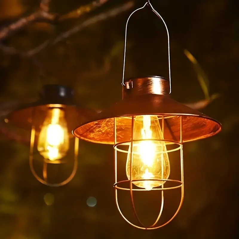 1PC Solar Iron Chandelier Outdoor Waterproof Garden Art Lamp Decorative Lighting for Courtyard Lawn Landscape Patio