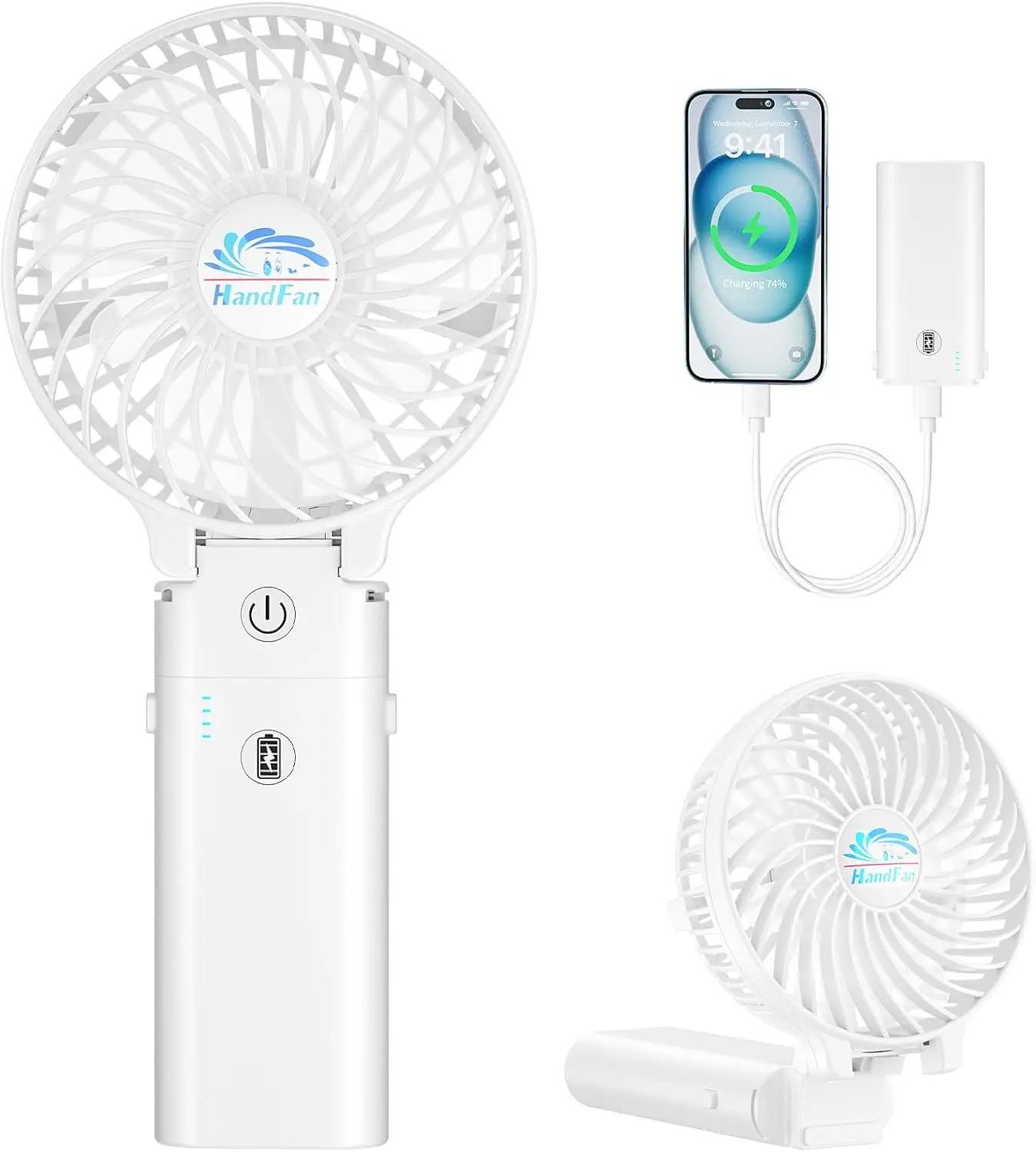 

5200mAh Foldable Handheld Fan with 3 Speeds, 20H Runtime, Portable Charger Design for Travel and Outdoors