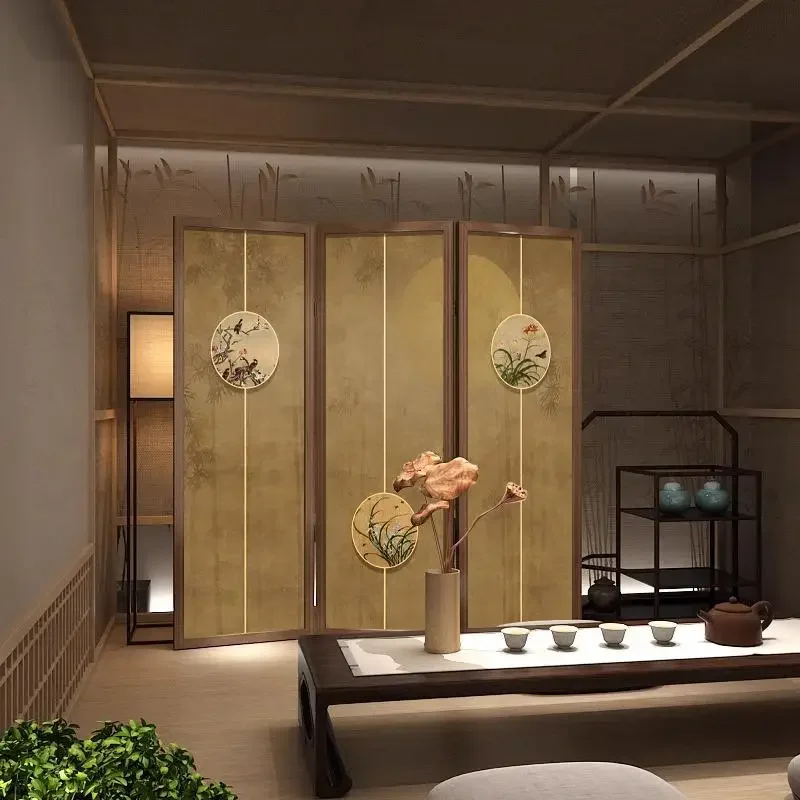New Song Dynasty aesthetics, Chinese solid wood, old and foldable, movable folding screen, screen hotel living room study