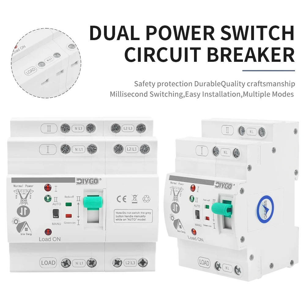2P/4P 80A ATS Dual Power Automatic Transfer Smart Switch Uninterrupted Power Din Rail Electrical Selector For PV System,Inverter