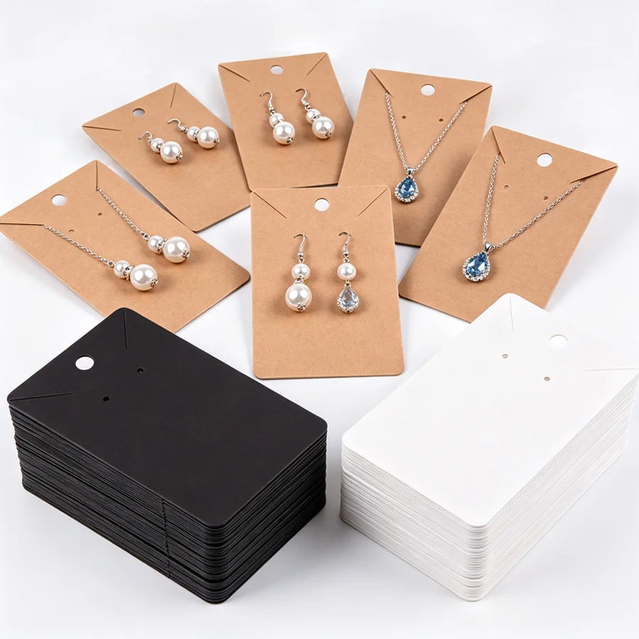 200pcs Blank Display Paper Cards & Self Seal Bags, Earring Necklace Holder, Packaging Supplies for Handcrafted Trinkets, XJM