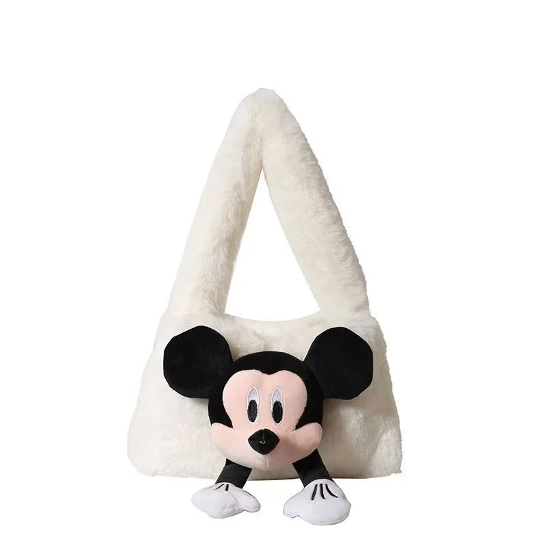 

Plush handbag for women, 2024 new autumn and winter versatile commuting shoulder bag, tote bag, Mickey doll, children's gift