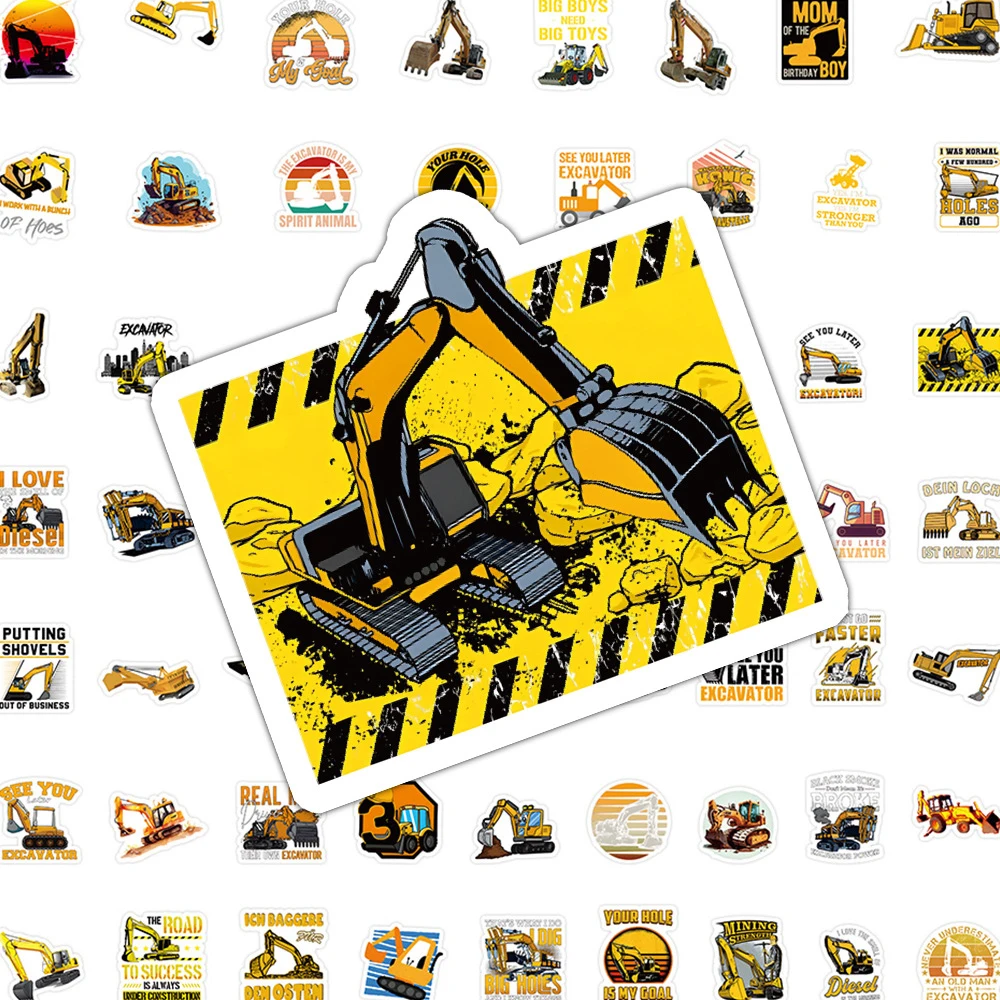 10/30/60pcs Funny Excavator Cartoon Stickers Digger Graffiti Decals DIY Scrapbooking Skateboard Phone Classic Kids Toy Sticker