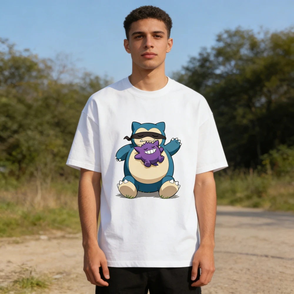 

2026 New Summer Snorlax Gengar Print T Shirt Unisex Casual Tee for Men Women Kids Family Matching Short Sleeve Tops Streetwear