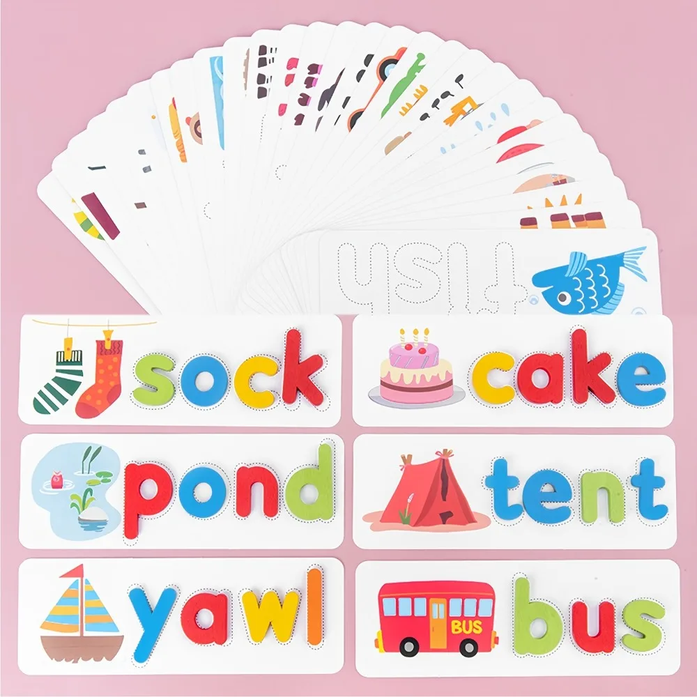 

Wooden Puzzle Wood Spelling Words Game Animal Cartoon Matching Letter Games Toy Colorful Alphabet Letter Matching Game Words