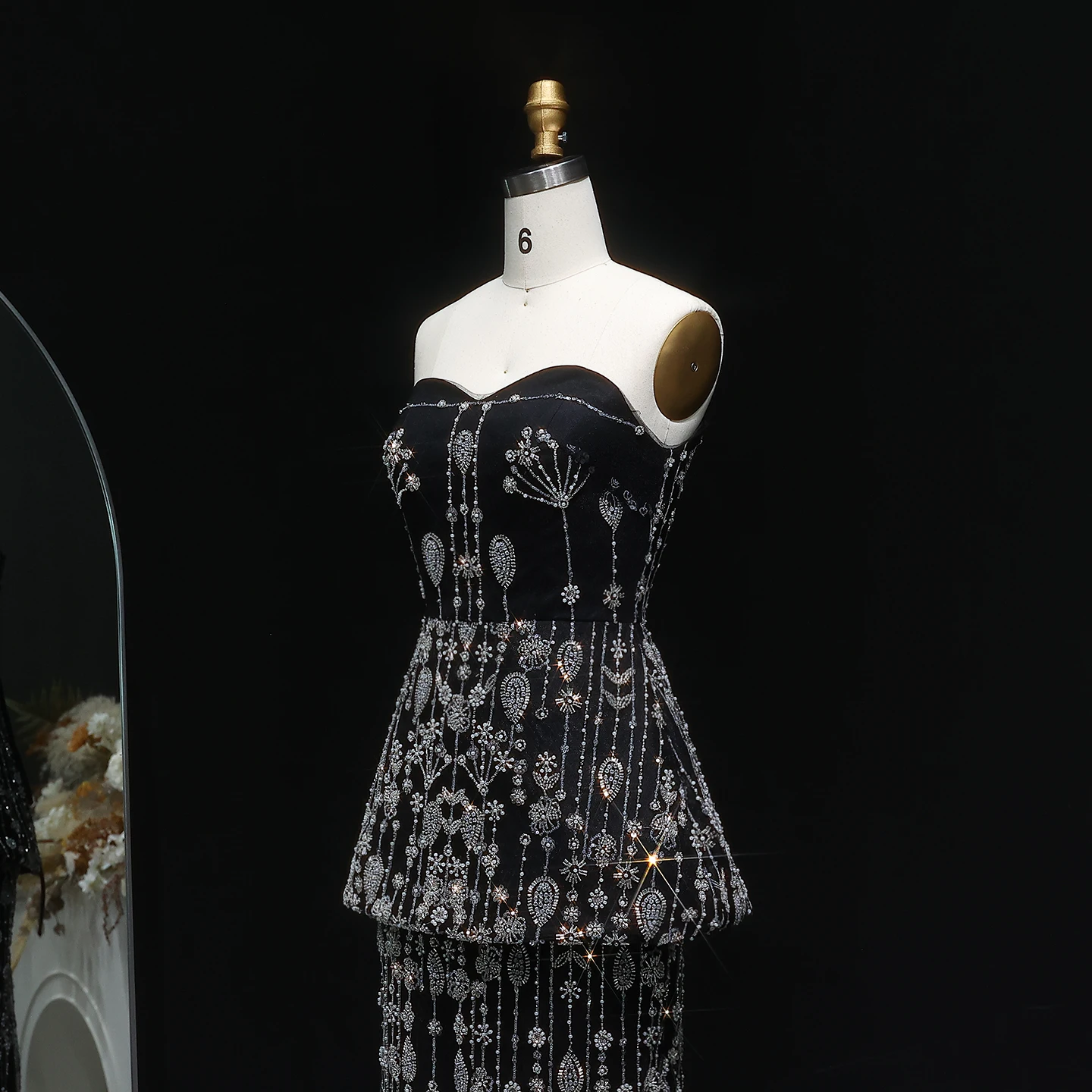 Sharon Said Elegantes Perlenbesetztes Schwarzes Zweiteiliges Sweetheart-Abendkleid für Damen Hochzeitsfeier Sweetheart Lang SS635 Maßanfertigung – Detail 9