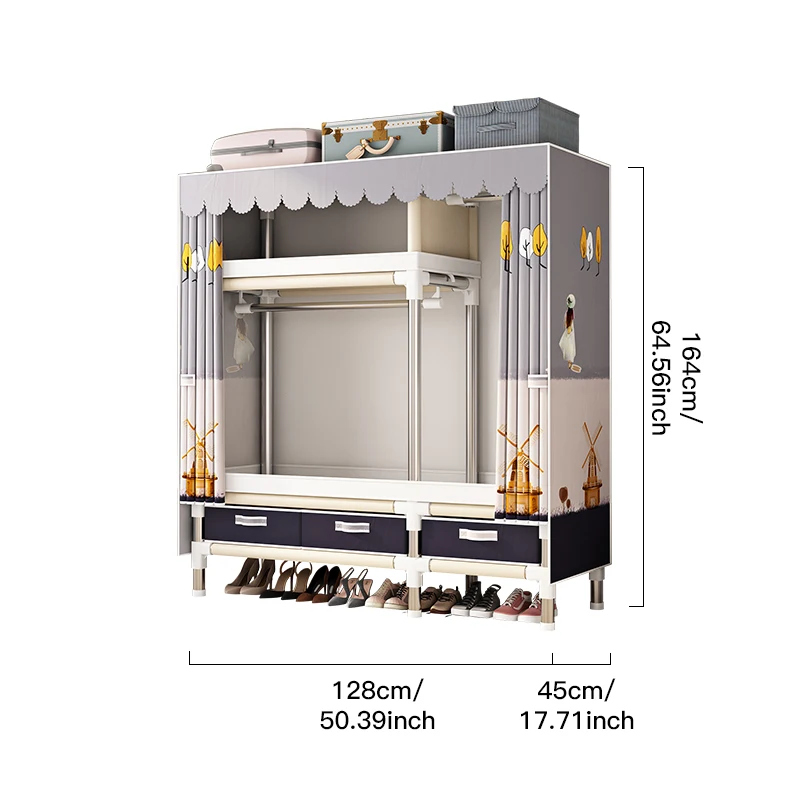 Wardrobe, bedroom, rental room, household, simple wardrobe with drawers, assembled, sturdy and durable, single person wardrobe