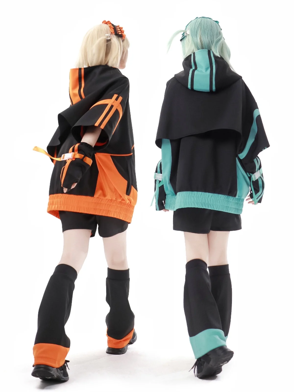 2024 New Spring Summer Color Block Short-Sleeved Mine Sportswear Oversized Zipper Hoodie Jacket and Shorts Leg Warmer Outfits