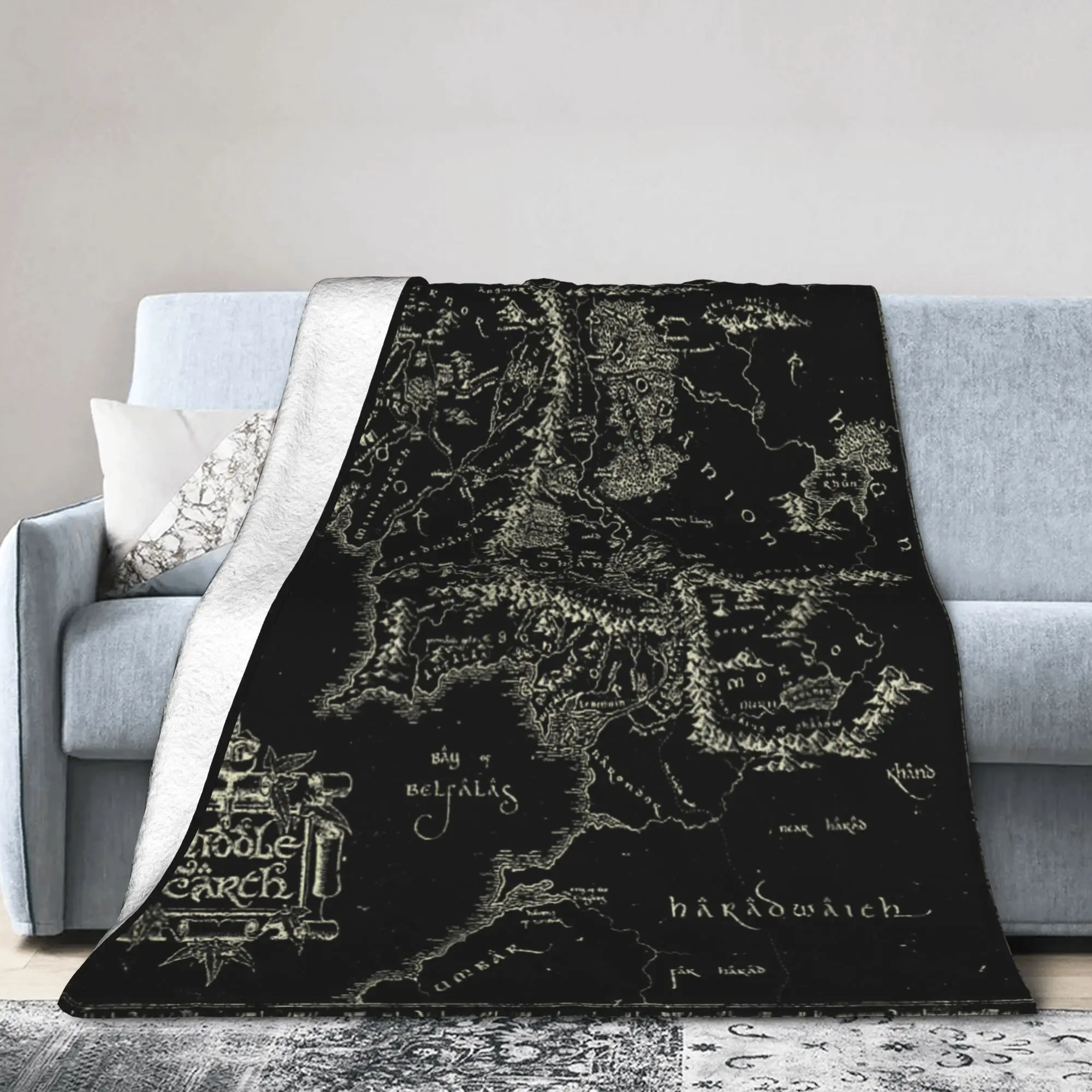 Warm Blanket Decorative Lord-Of-Rings Bedding Throws Map of Middle Earth Flannel Bedspread For Outdoor Novelty Sofa Bed Cover