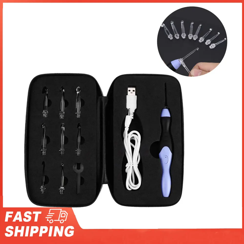

USB Rechargeable LED Light Up Crochet Hook Set Knitting Tool With Replaceable Tips 2.5-6.5MM