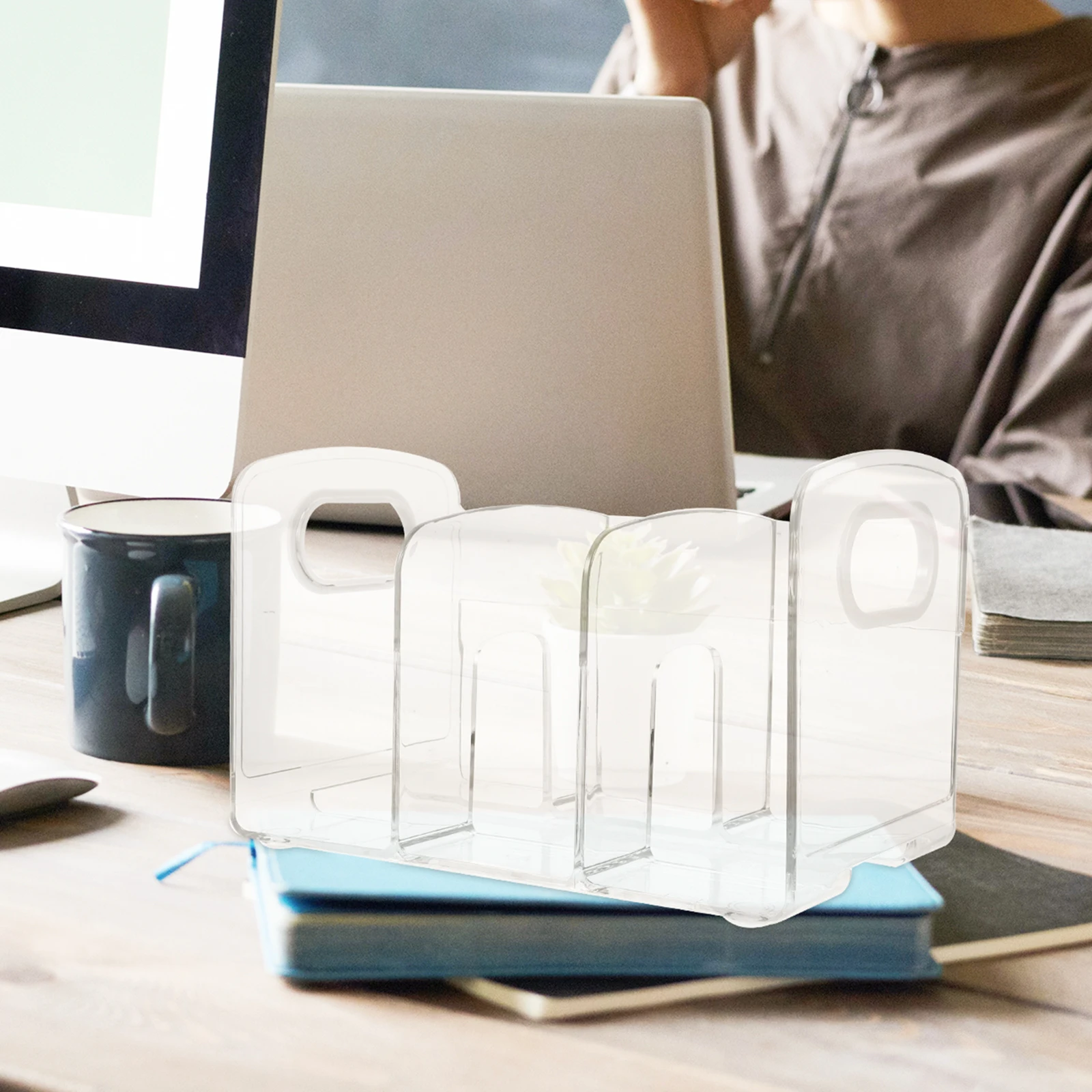 

Transparent 3 Compartment Desktop Bookends ganizer Plastic Student Bookshelf Storage Acrylic File Holder Document Rack