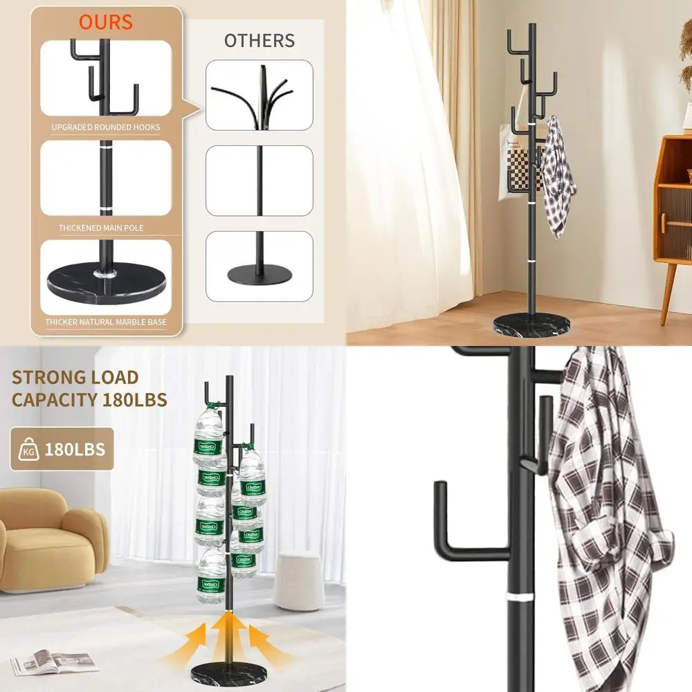 

Прочная металлическая вешалка для одежды с основанием из натурального мрамора, отдельно стоящая подставка для сумок и курток с 8 крючками, идеально подходит для прихожей или офиса