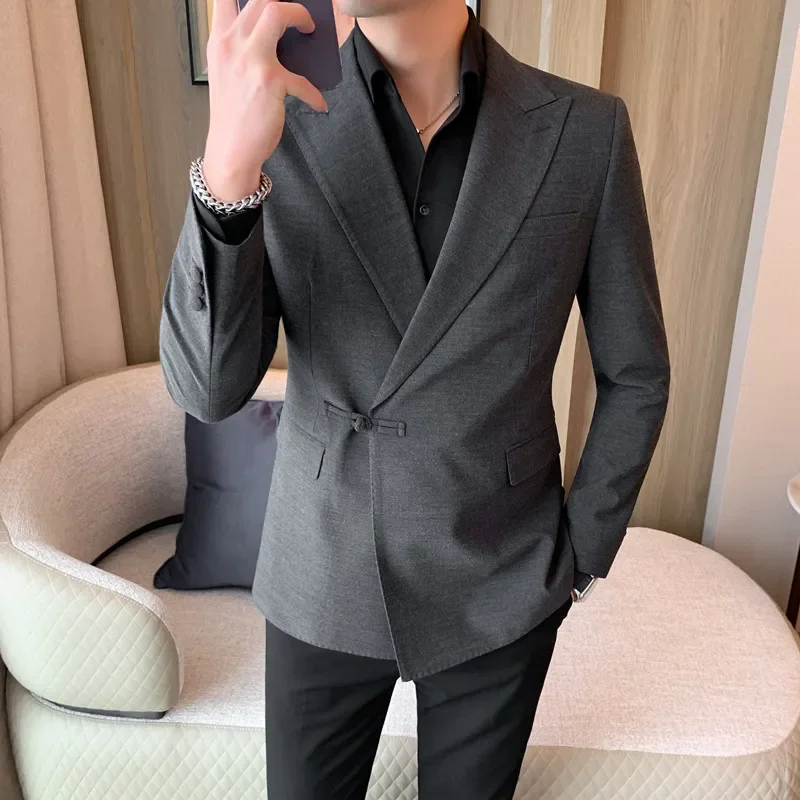

2025 Autumn Chinese Style Suit Jackets Men Lapel Casual Business Blazer Wedding Groom Party Dress Coat Social Banquet Blazers