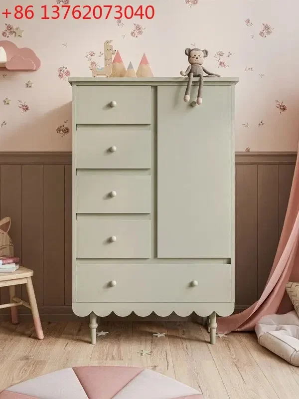 Simple dopamine wind solid wood chest of drawers light green children's locker bedroom cabinet