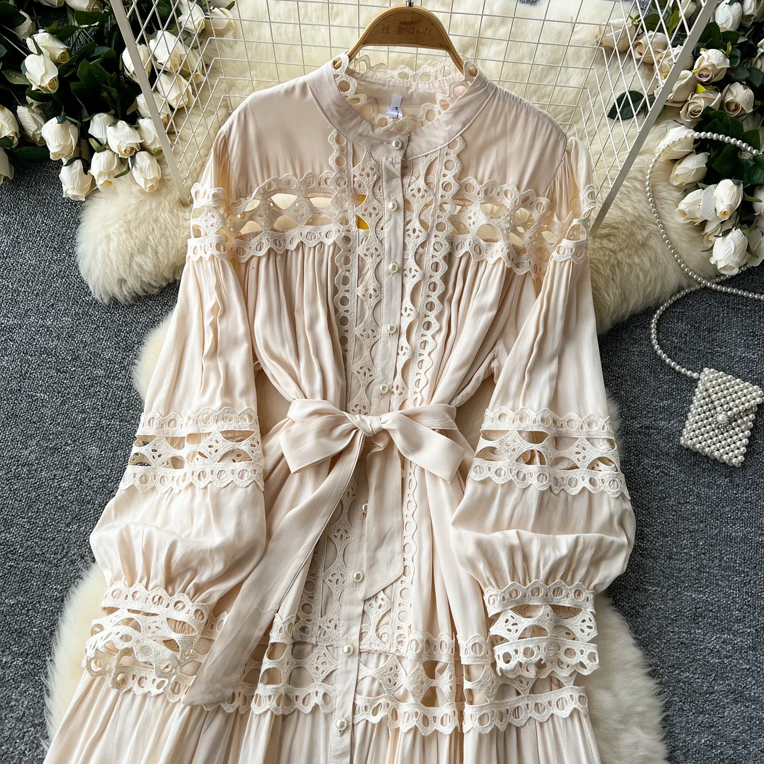 Französisch Party Elegante Sommer Sexy Schlanke Frauen Lool Kleider süße Ausschnitt Lool Ärmel Spitze PATCHWORK Kleid