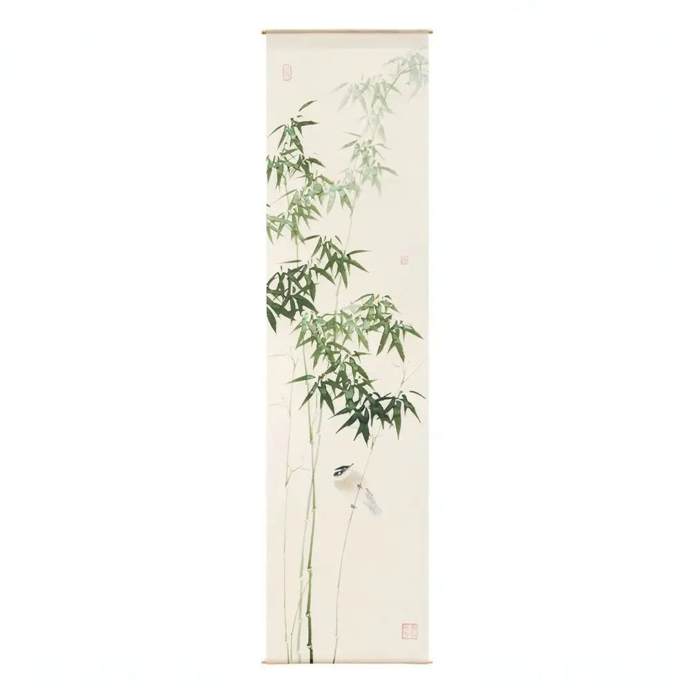 Chinese Style Bamboo Print Sheer Curtain Zen Room Divider Hanging Backdrop Decorative Fabric Screen Partition Elegant Home