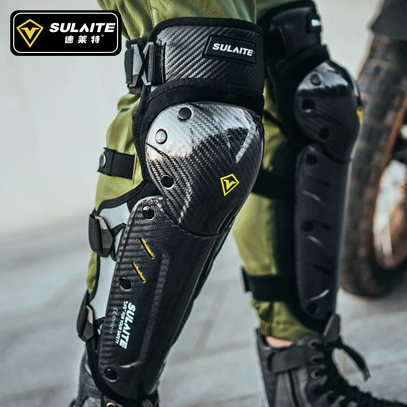 SULAITE Motorcycle Knee Elbow Guards Carbon Fiber CE Certified Anti Fall Windproof Adjustable Quick Release for Off Road Riding
