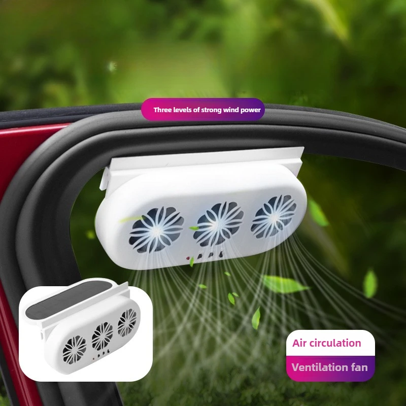Solar Powered Car Exhaust Fan 3 Head Electric Car Cooling Fan USB Charging Window Ventilator Front Rear Seat Purifiers Radiator