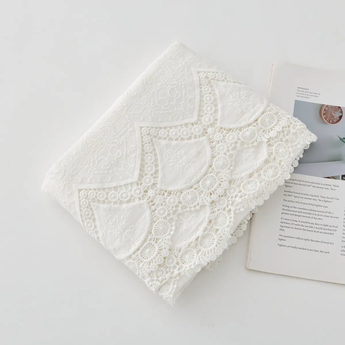 

Wave Lace Embroidered Cotton 100% Fabric White Water-soluble Embroidery Fabric Women's Dress DIY Curtain Clothing Tablecloth