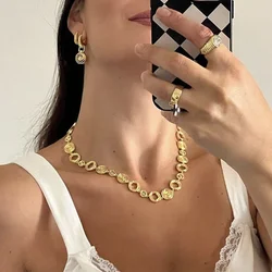 18k Gold Plated Tarnish Free Stainless Steel Vintage Circle Thread Chunky Necklace for Women Chains Choker Designer Boho Jewelry