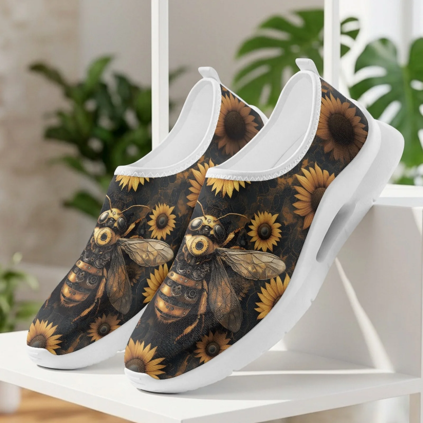 PENSTROLL Mesh & EVA Round Toe Nurse Shoes Breathable Casual Shoes for Women Tennis Bees Sunflowers