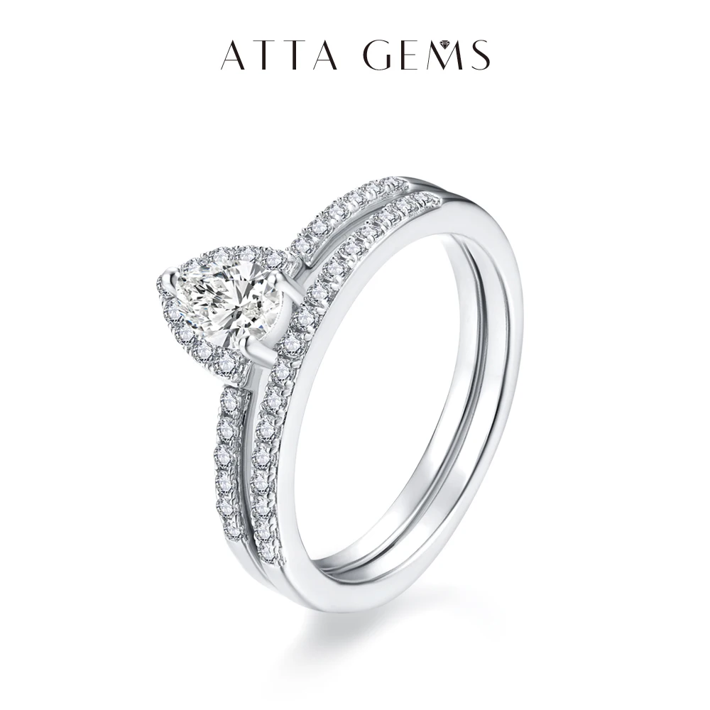 ATTAGEMS New 925 Sterling Silver White Gold Round Excellent Cut Moissanite Ring for Women Man Engagement Weddiing Bang Jewelry