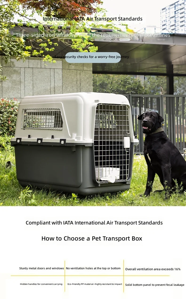 Pet Carrier, Large PP Dog Cat Travel Crate, Durable Airline Approved Pet Transport Box for Cats and Dogs, Portable Kennel