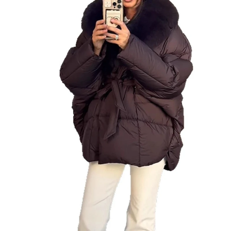 منتج شتاء جديد 2025 سترة قطنية فضفاضة ومتعددة الاستخدامات بلون سادة وياقة من الفرو قابلة للإزالة ورباط #5