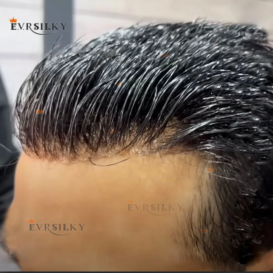 

100% Human Hair Natural Men's Toupee Hairpieces Grey Black 1B50 1B20 Durable Full Thin Skin Cheapest Microskin Capillary Prosthe