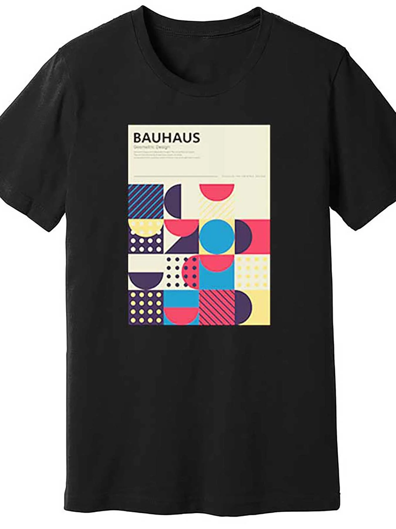 

Men's Bauhaus Graphic T-Shirt - 100% Cotton, Black, Modern Geometric Design, Regular Fit, Short Sleeve, Casual Comfortable Casua