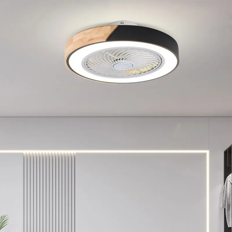 Wood Edge LED Ceiling Fan with Light Living Room Bedroom 50cm Home Fan Lighting APP Remote Control 6speed Low Floor Electric Fan