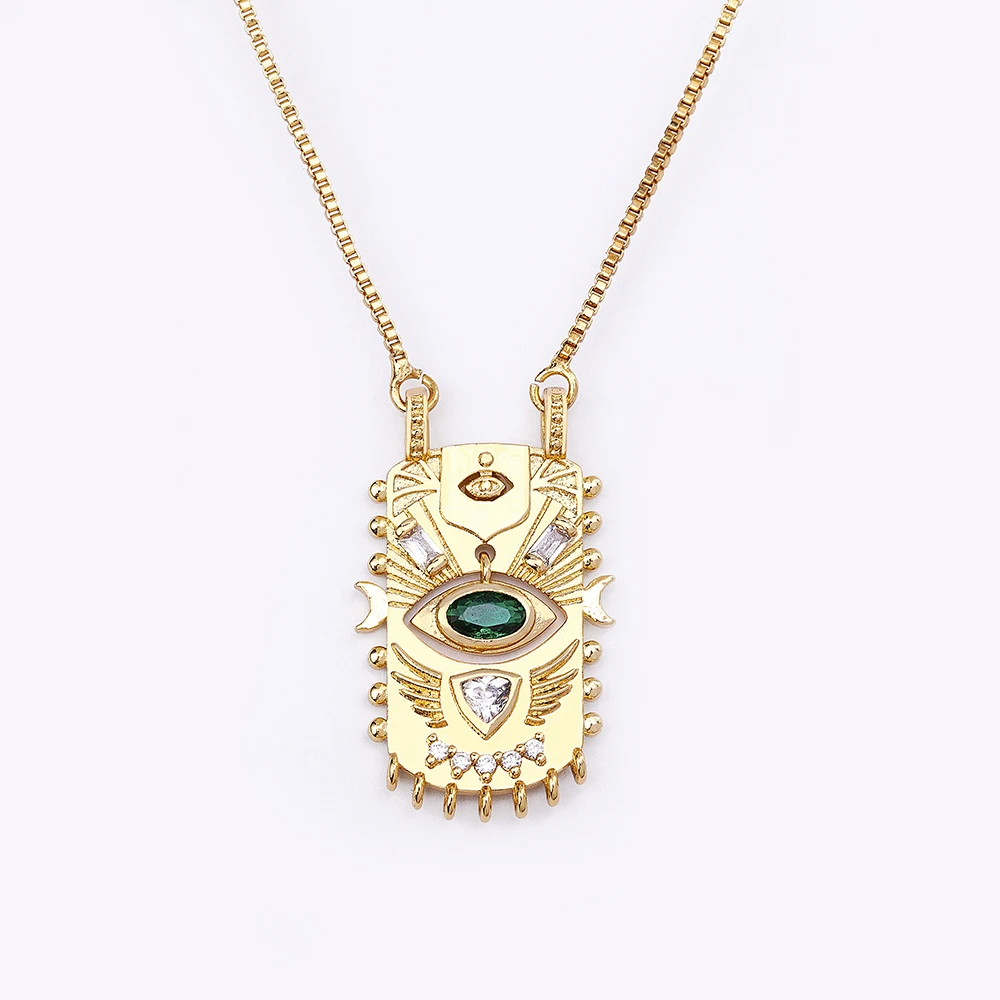 AIBEF New Trend Square Inlaid Lucky Evil Eye  Geometric Pendant Zircon Necklace Women\'s Punk Rock Jewelry Personalized Gift
