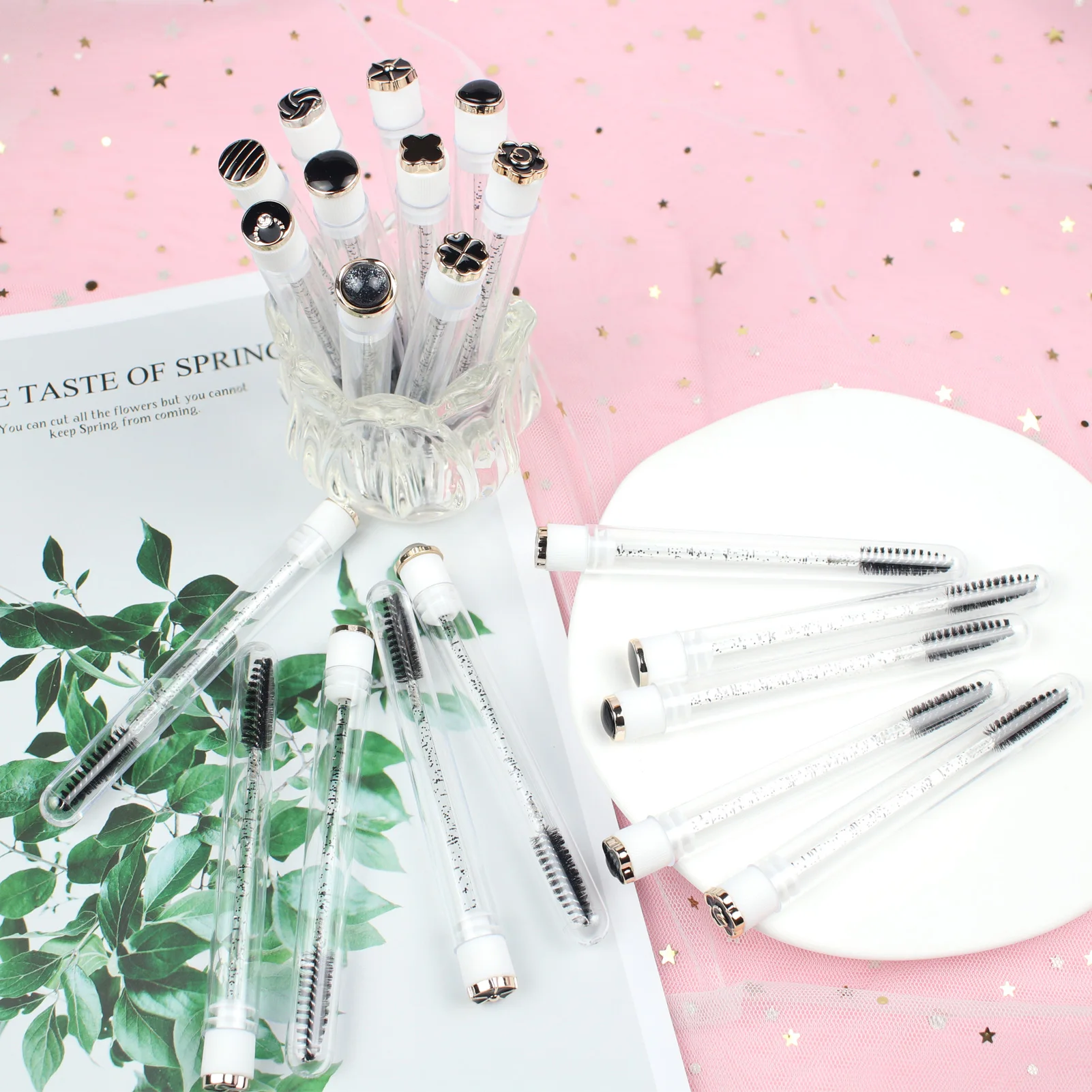 Varinhas de rímel tubo 20 pçs reutilizáveis chicote carretéis tubo preto escova de cílios tubos carretéis lash extensão escovas aplicador
