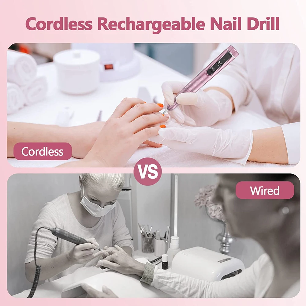 Cordless Electric Nail Drill Machine with LED Display Forward Reverse Direction E File Nail Drill for Acrylic Nails Manicure Set