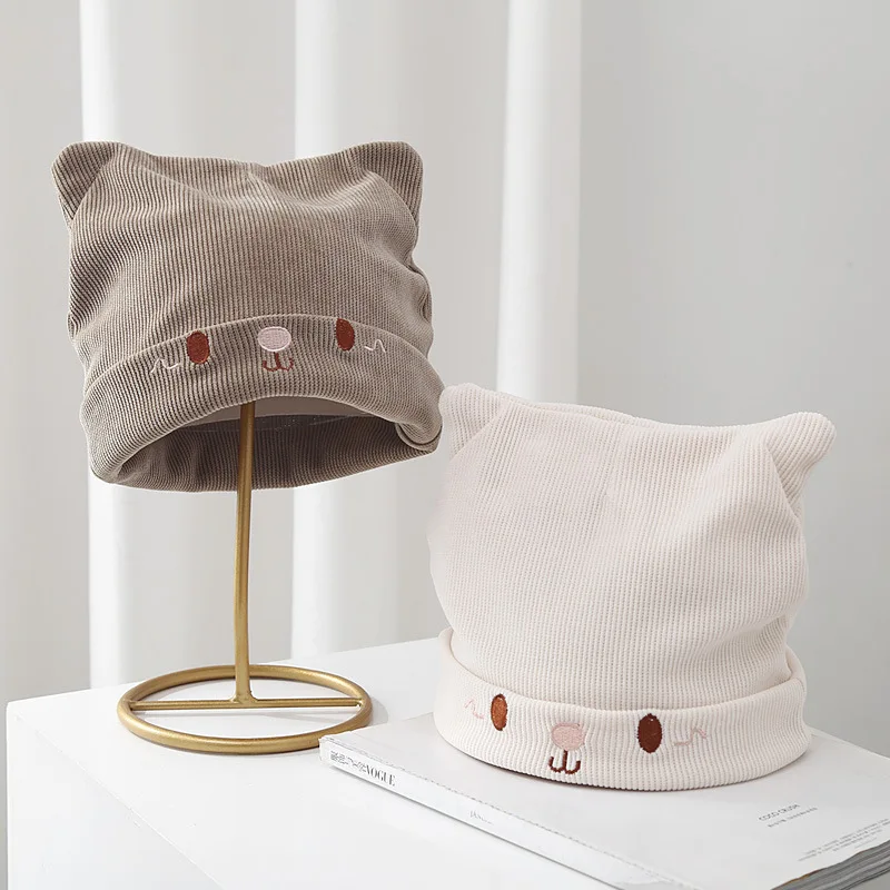 Czapka damska na jesień i zimę, dziergana, miękka, z sztruksu, beanie, codzienna, ciepła, wygodna, modny dodatek dla kobiet w ciąży.