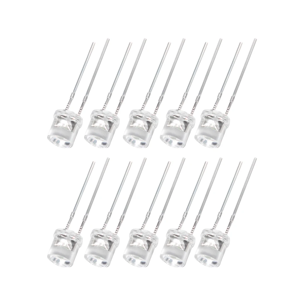 50PCS Flat LED Diode 5MM Red Yellow Blue Green White Led Lights Diod F5 Transparent Led