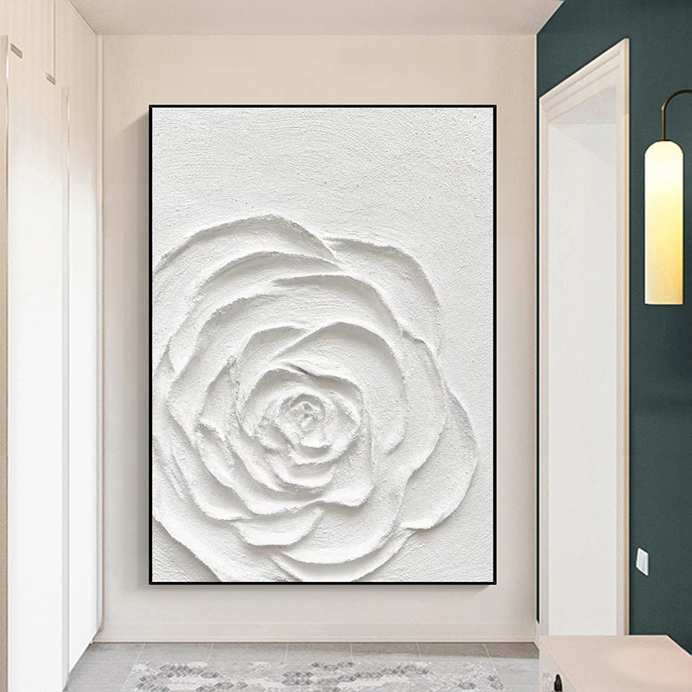 

Hand-painted Wall Art White 3D Textured Painting Abstract Art Painting Art Decor Living Room Bedroom Decoration Ideal Gift