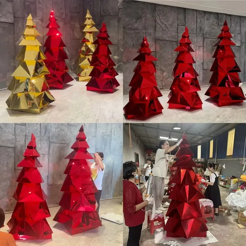 2024 custom red large mirror acrylic Christmas tree shopping mall home holiday commercial display