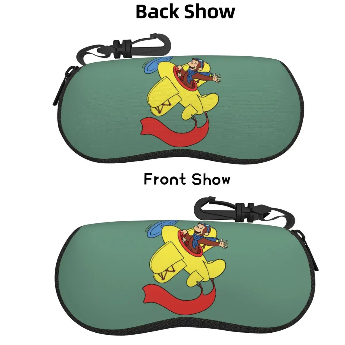 

Curious George In An Airplan Shell Glasses Case Portable Sunglasses Box Women Men Soft Eyeglasses Bag Pouch