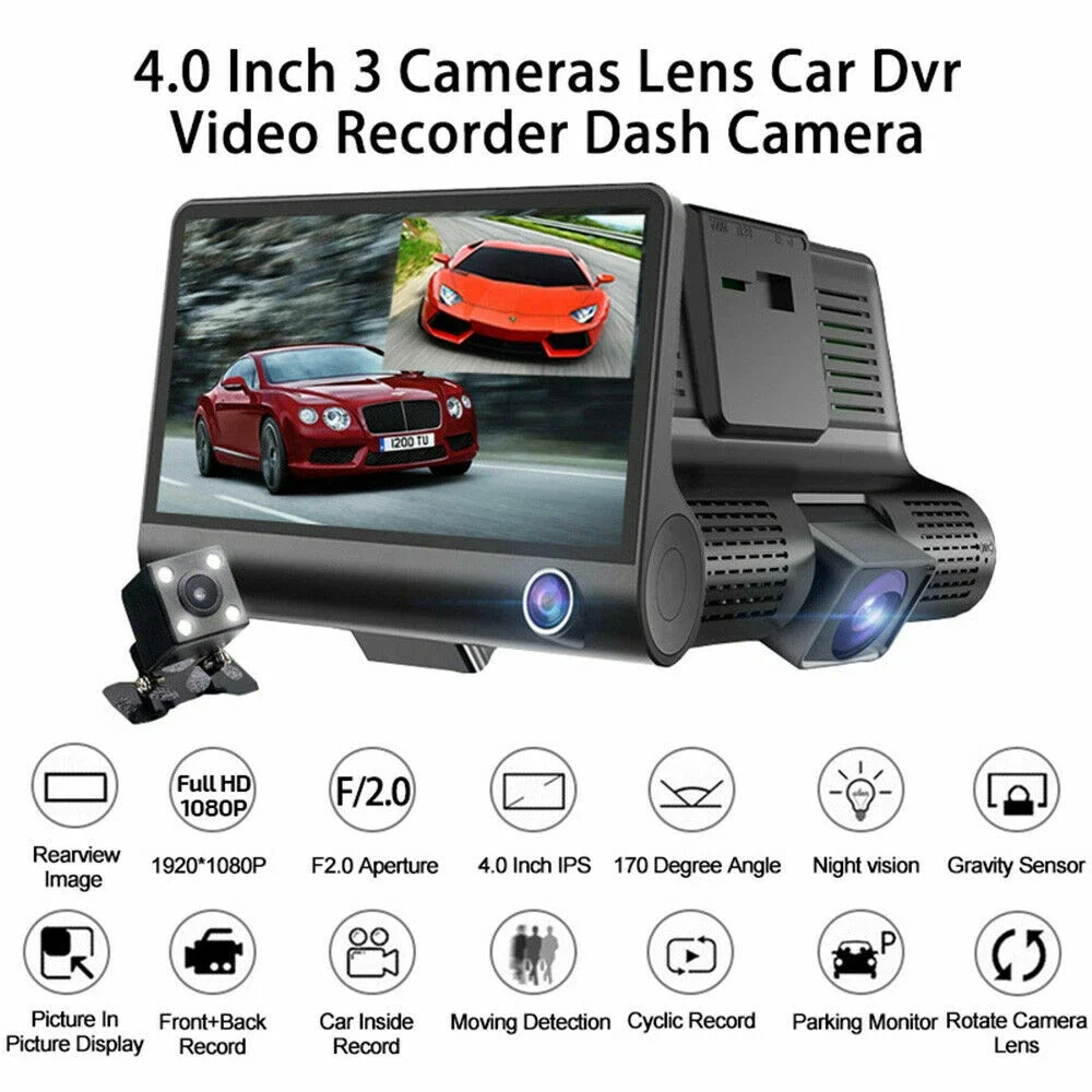 Triple Lens Car Dash Cam 4.0
