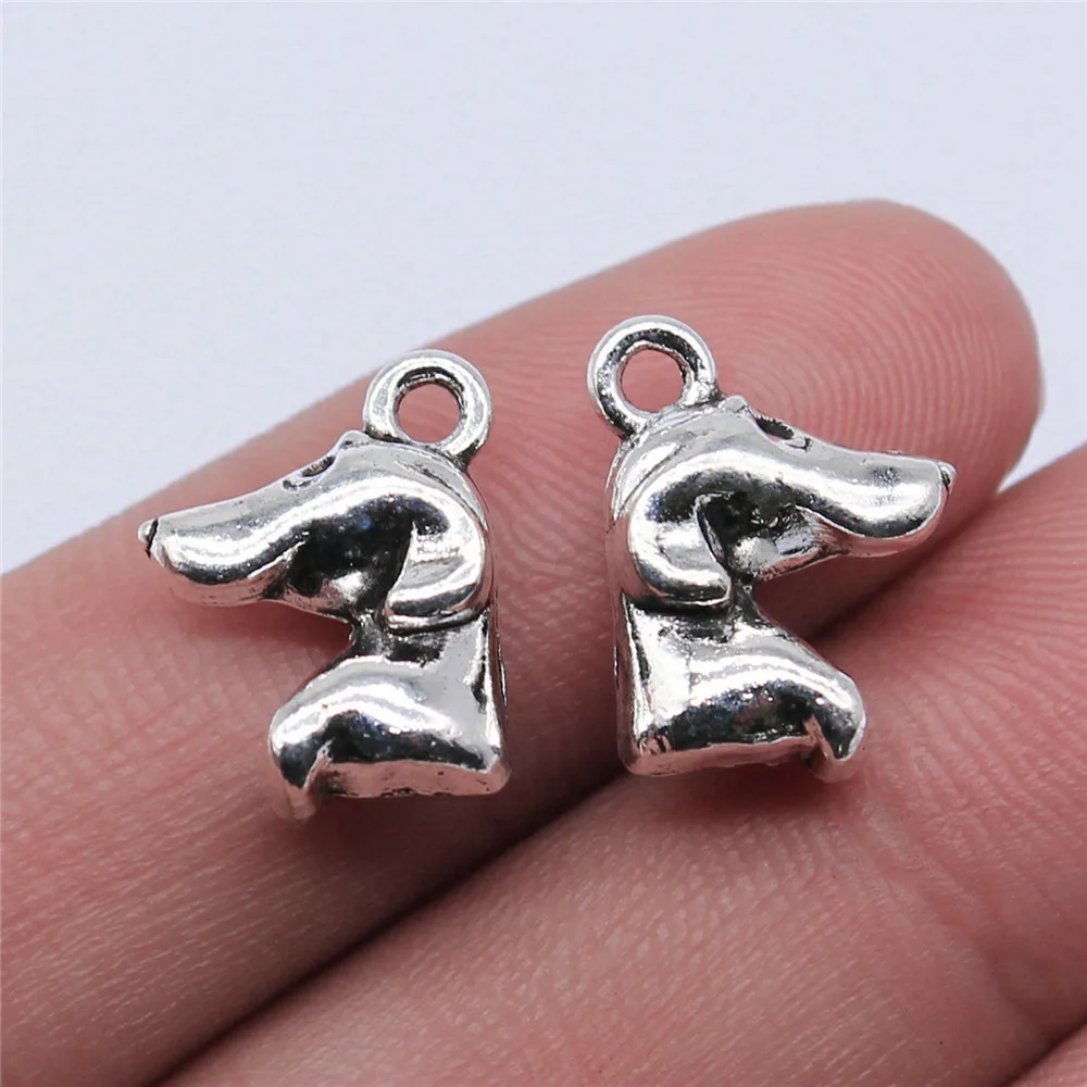 10pcs/lot 14x12mm Dog Head Charms For Jewelry Making Antique Silver Color 0.55x0.47inch